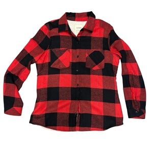 Buffalo Plaid Sherpa Lined Flannel Shirt-Shacket Large